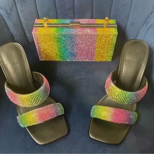 Open Edit block heels with glitter clutch purse set